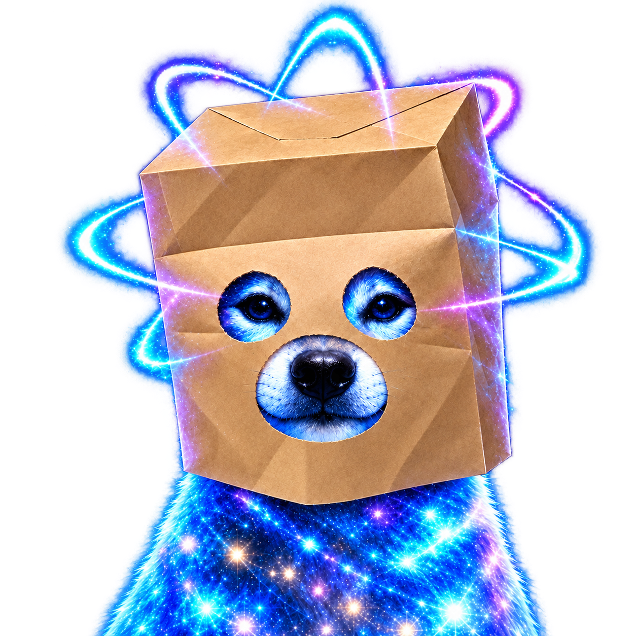 Anonymous paper-bag Inu with cosmic blue fur